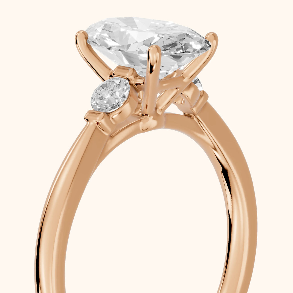 Micaela Three-Stone Oval Diamond Engagement Ring in Rose Gold - slant-view.webp