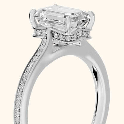 Becky Hidden Halo Cathedral Emerald Diamond Engagement Ring in White Gold - slant-view.webp