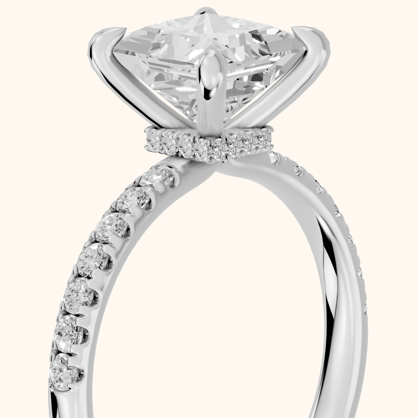 Maya Hidden Halo Pavé Princess Diamond Engagement Ring in Silver - slant-view.webp