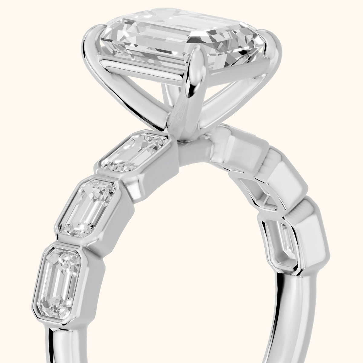 Carol Half Bezel Emerald Diamond Engagement Ring in White Gold - slant-view.webp