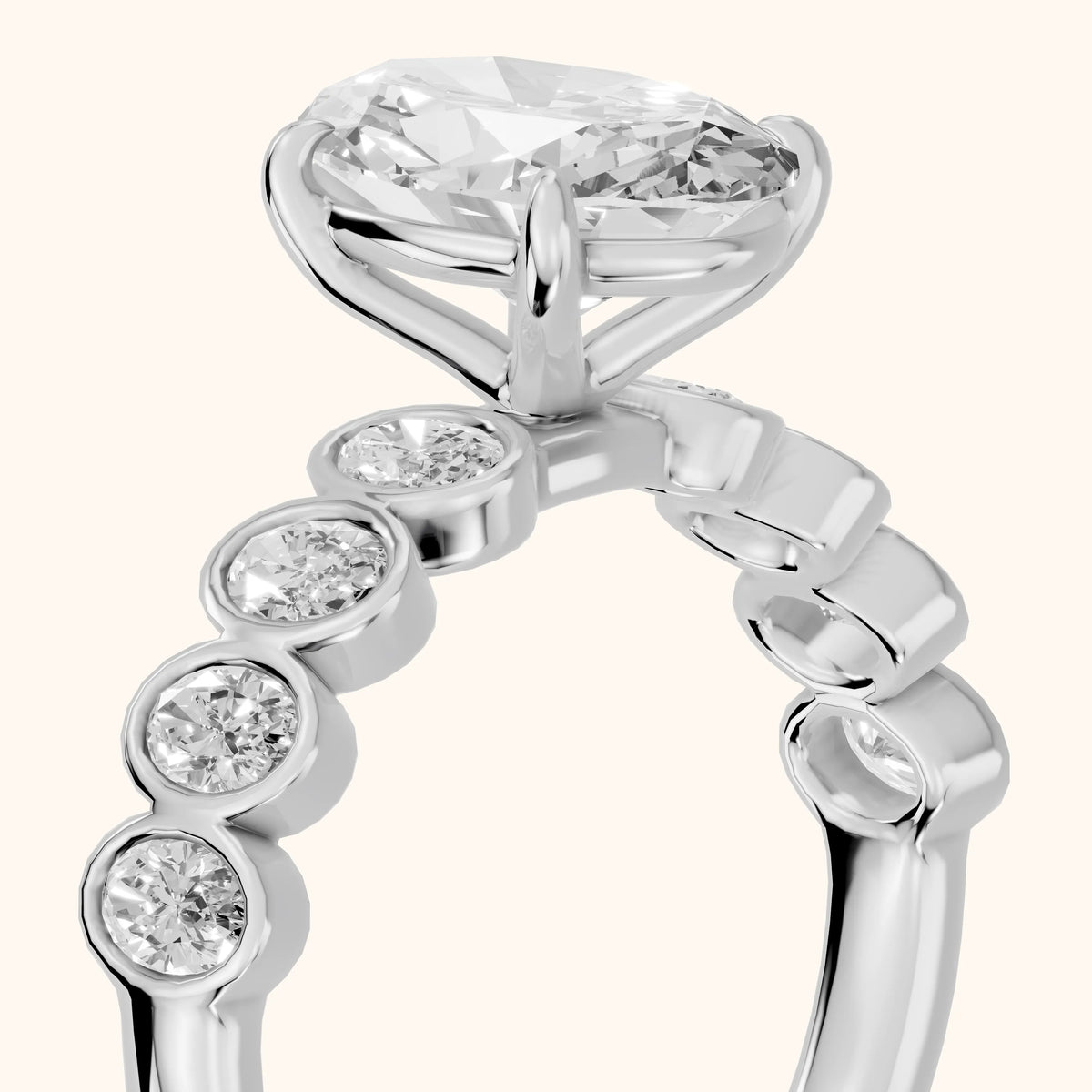 Vittoria Graduated Bezel Oval Diamond Engagement Ring in Silver - slant-view.webp