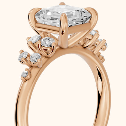 Mirabelle Cluster Asscher Diamond Engagement Ring in Rose Gold - slant-view.webp