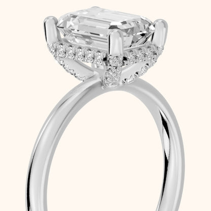 Dina Hidden Halo Emerald Diamond Engagement Ring in Platinum - slant-view.webp