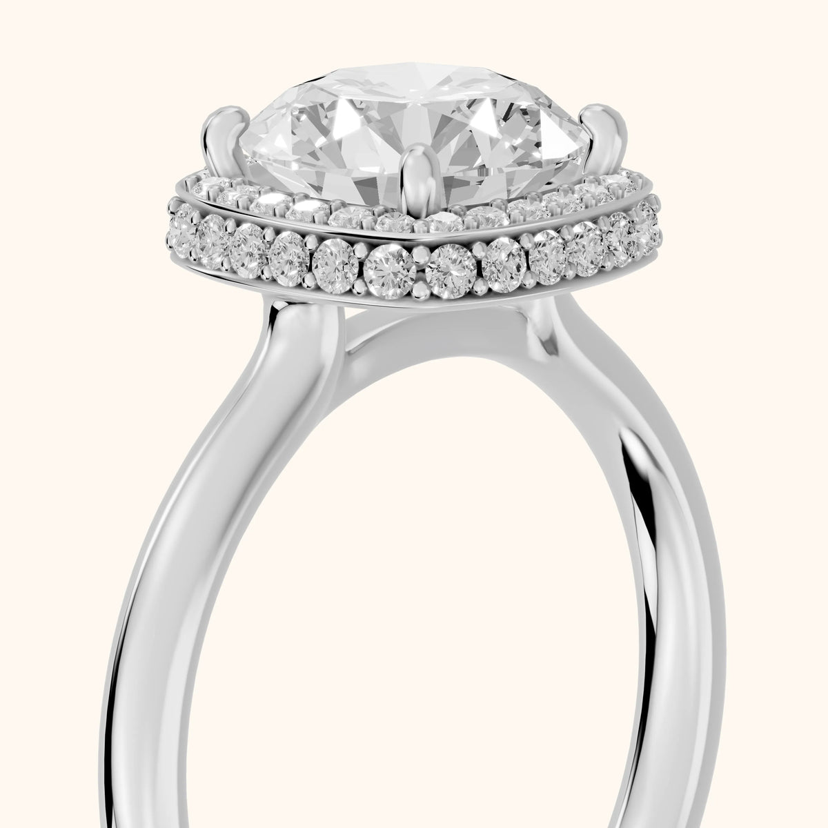 Opal Halo Cathedral Round Diamond Engagement Ring in Silver - slant-view.webp