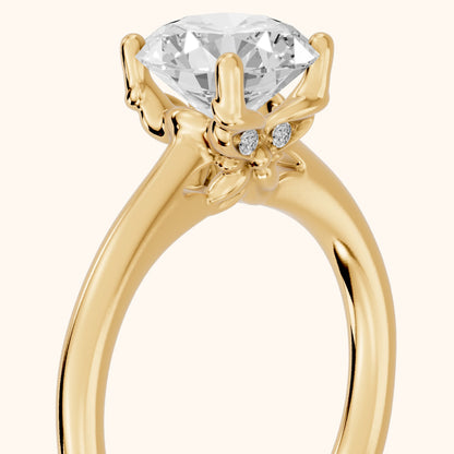 Benita Leaf Round Diamond Engagement Ring in Yellow Gold - slant-view.webp