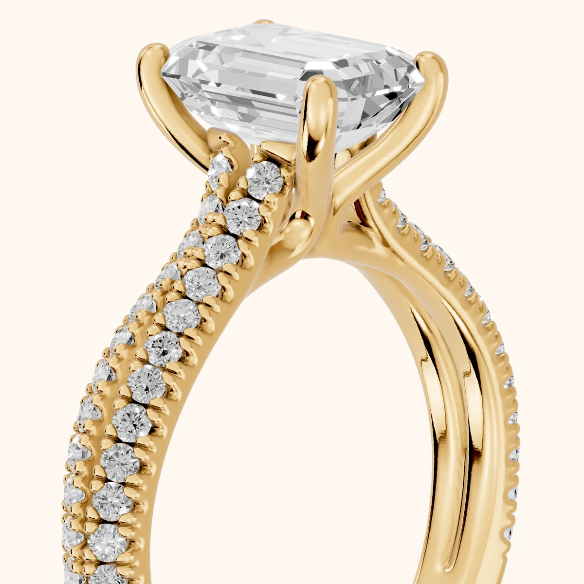 Ottilie Split Shank Pavé Emerald Diamond Engagement Ring in Yellow Gold - slant-view.webp