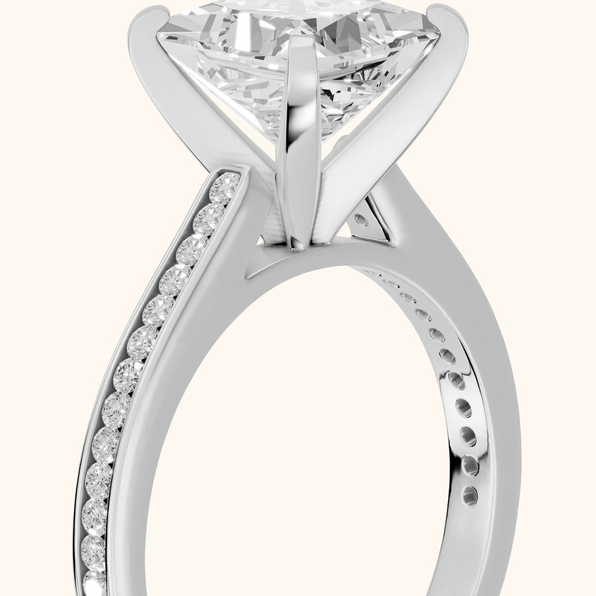 Carrie Cathedral Channel Set Princess Diamond Engagement Ring in White Gold - slant-view.webp