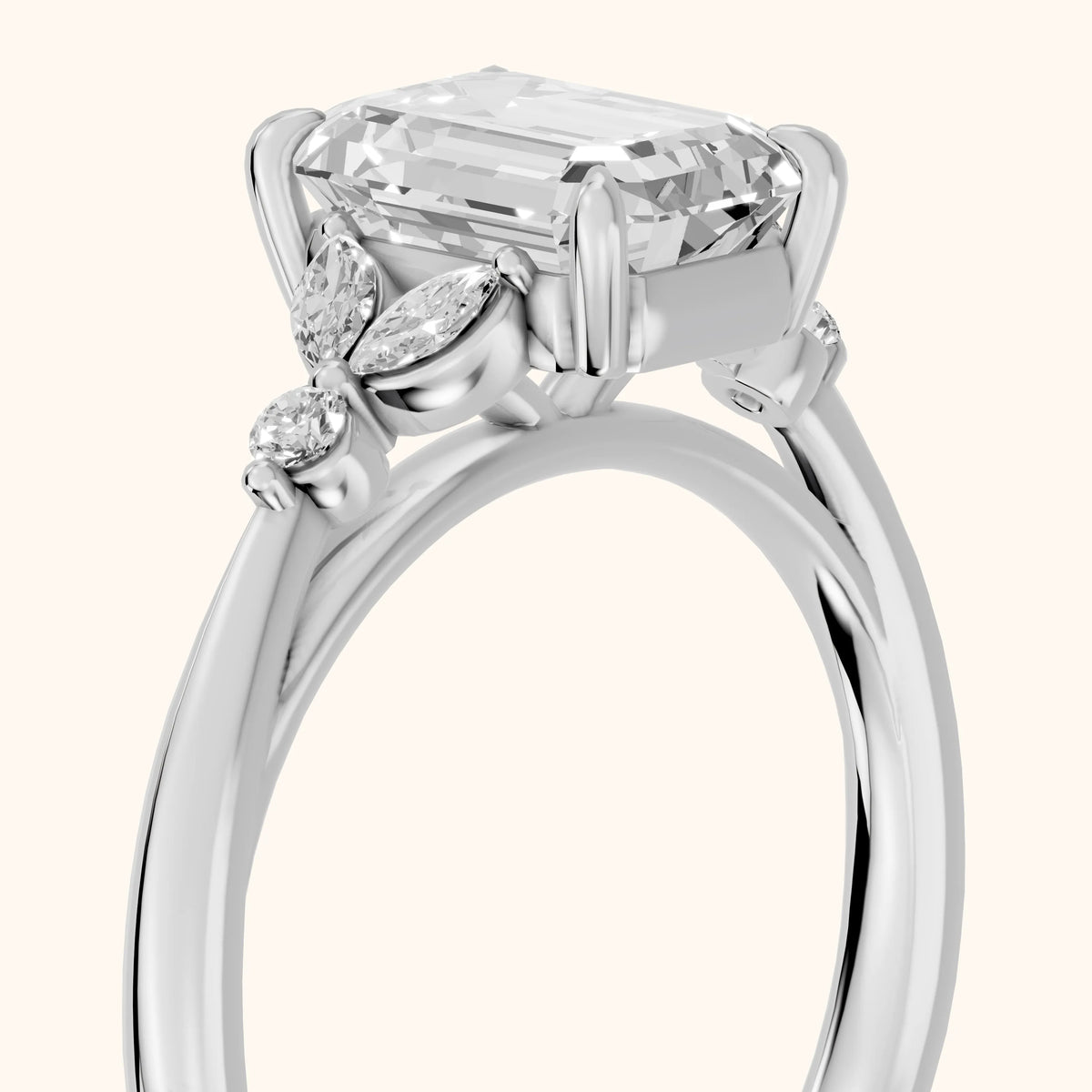 Eve Leaf Cluster Emerald Diamond Engagement Ring in Platinum - slant-view.webp