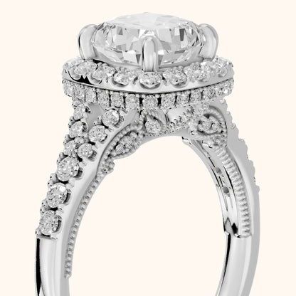 Kenner Halo Split Shank Cushion Diamond Engagement Ring in Silver - slant-view.webp