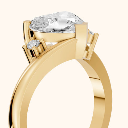 Gardenia Bypass Three-Stone Heart Diamond Engagement Ring in Yellow Gold - slant-view.webp