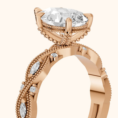Vero Vintage Twist Pear Diamond Engagement Ring in Rose Gold - slant-view.webp