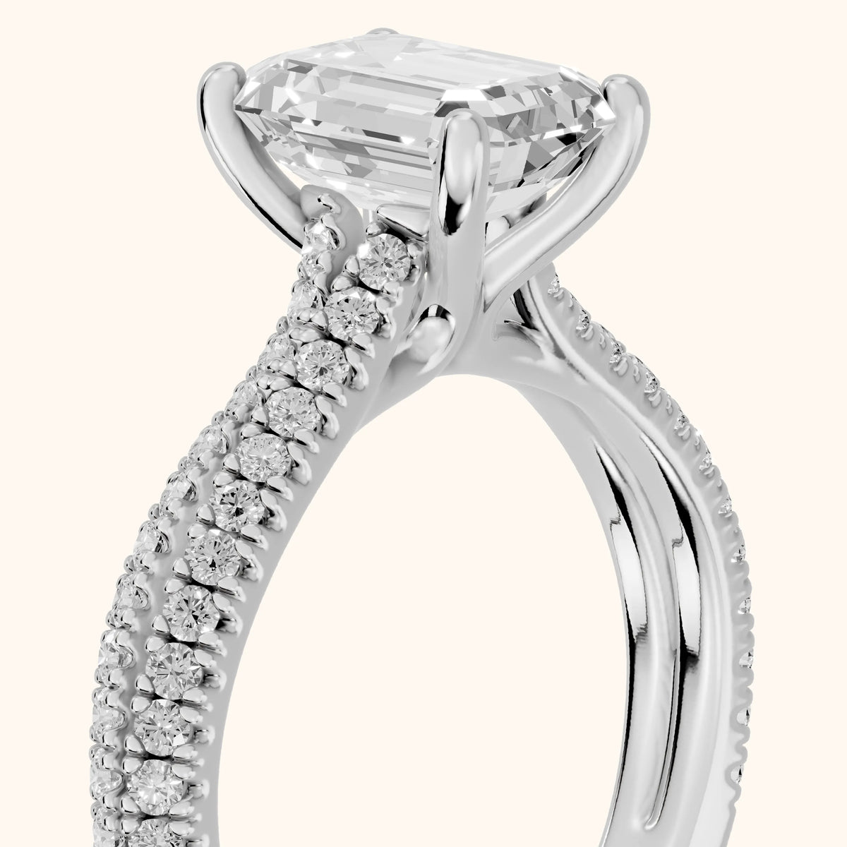 Ottilie Split Shank Pavé Emerald Diamond Engagement Ring in Platinum - slant-view.webp