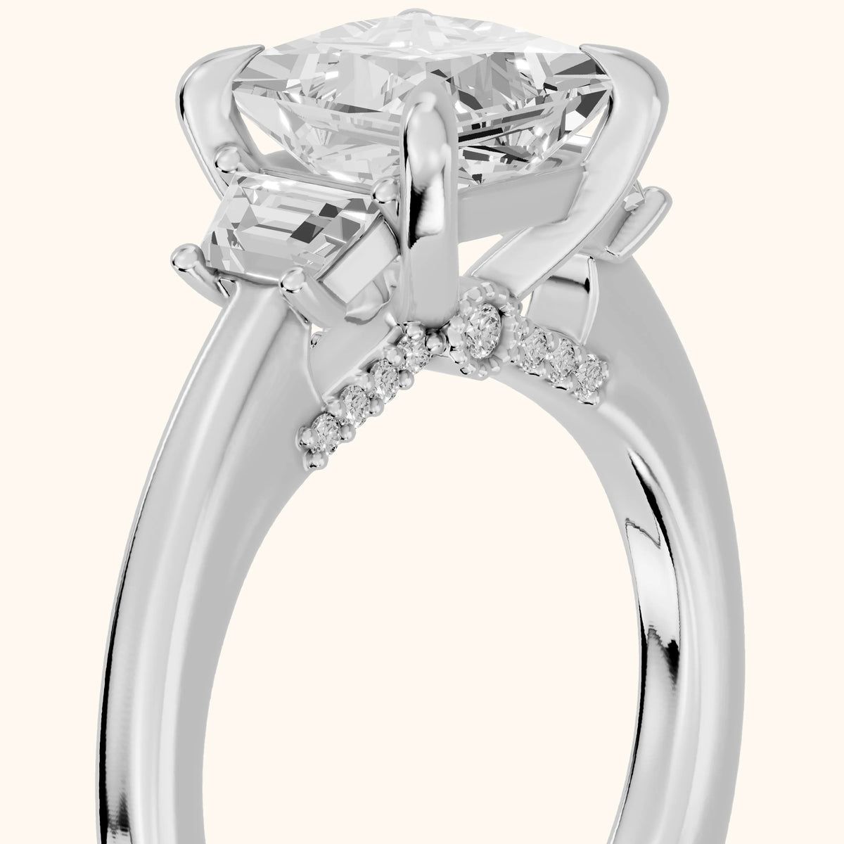Irvine Trapezoid Three-Stone Princess Diamond Engagement Ring in Platinum - slant-view.webp