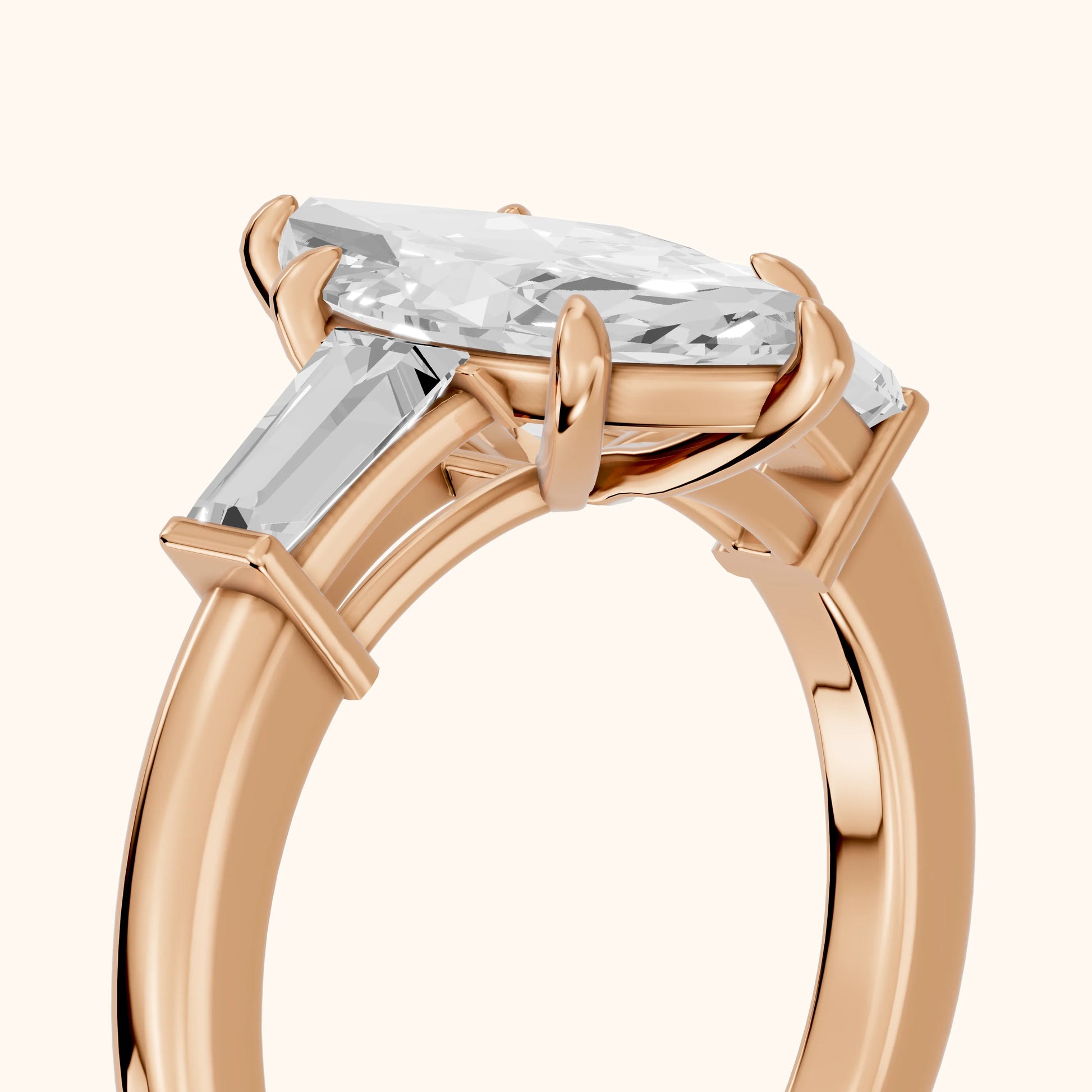 Zelda Tapered Baguette Marquise Diamond Engagement Ring in Rose Gold - slant-view.webp