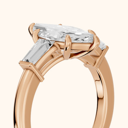 Zelda Tapered Baguette Marquise Diamond Engagement Ring in Rose Gold - slant-view.webp
