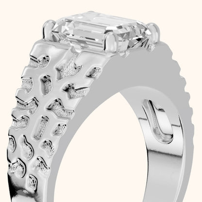 Erie Hammered Solitaire Emerald Diamond Engagement Ring in Silver - slant-view.webp