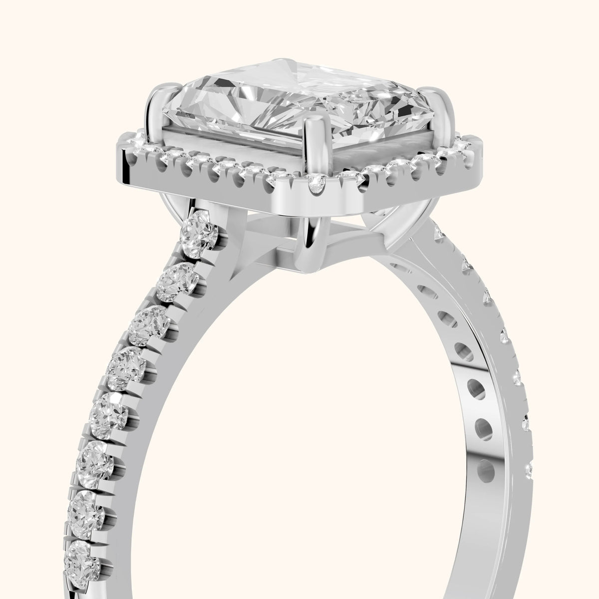 Mabel Halo French Pavé Radiant Diamond Engagement Ring in Platinum - slant-view.webp
