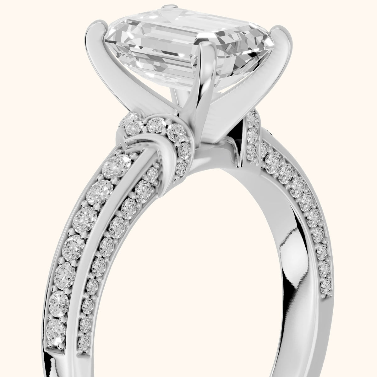 Anabelle Statement Pavé Emerald Diamond Engagement Ring in Platinum - slant-view.webp