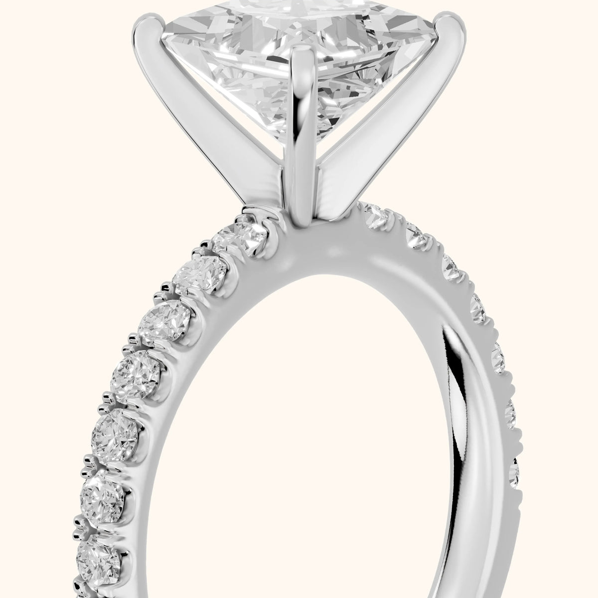 Elara Scalloped Pavé Princess Diamond Engagement Ring in Silver - slant-view.webp