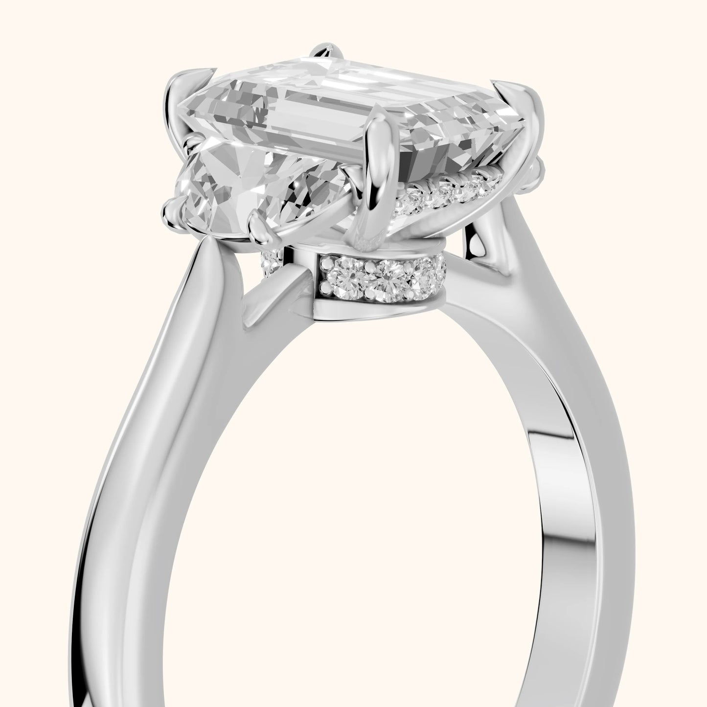 Romy Three-Stone Emerald Diamond Engagement Ring in Silver - slant-view.webp