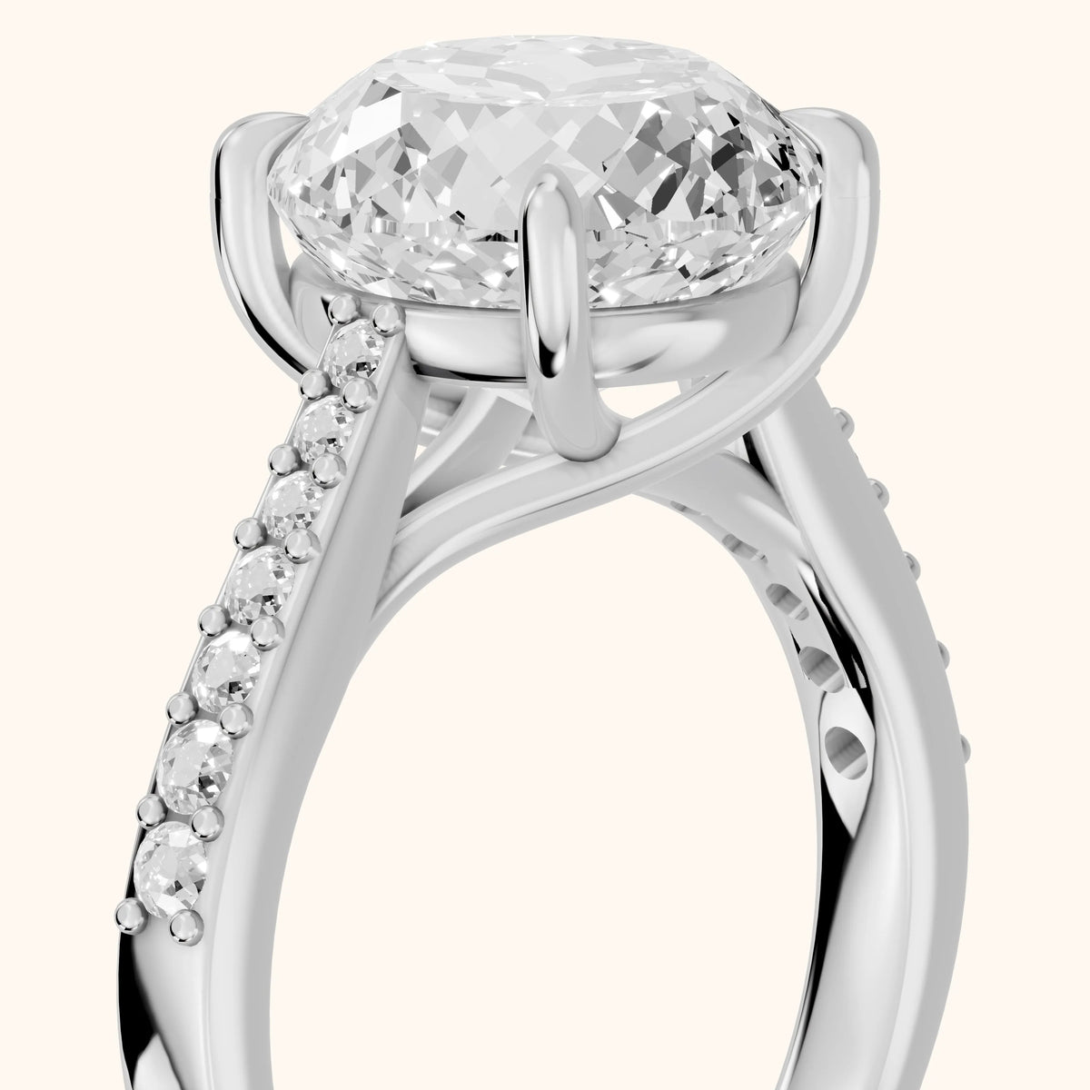 Skylar Twist Pavé Portuguese Cut Round Diamond Engagement Ring in Silver - slant-view.webp