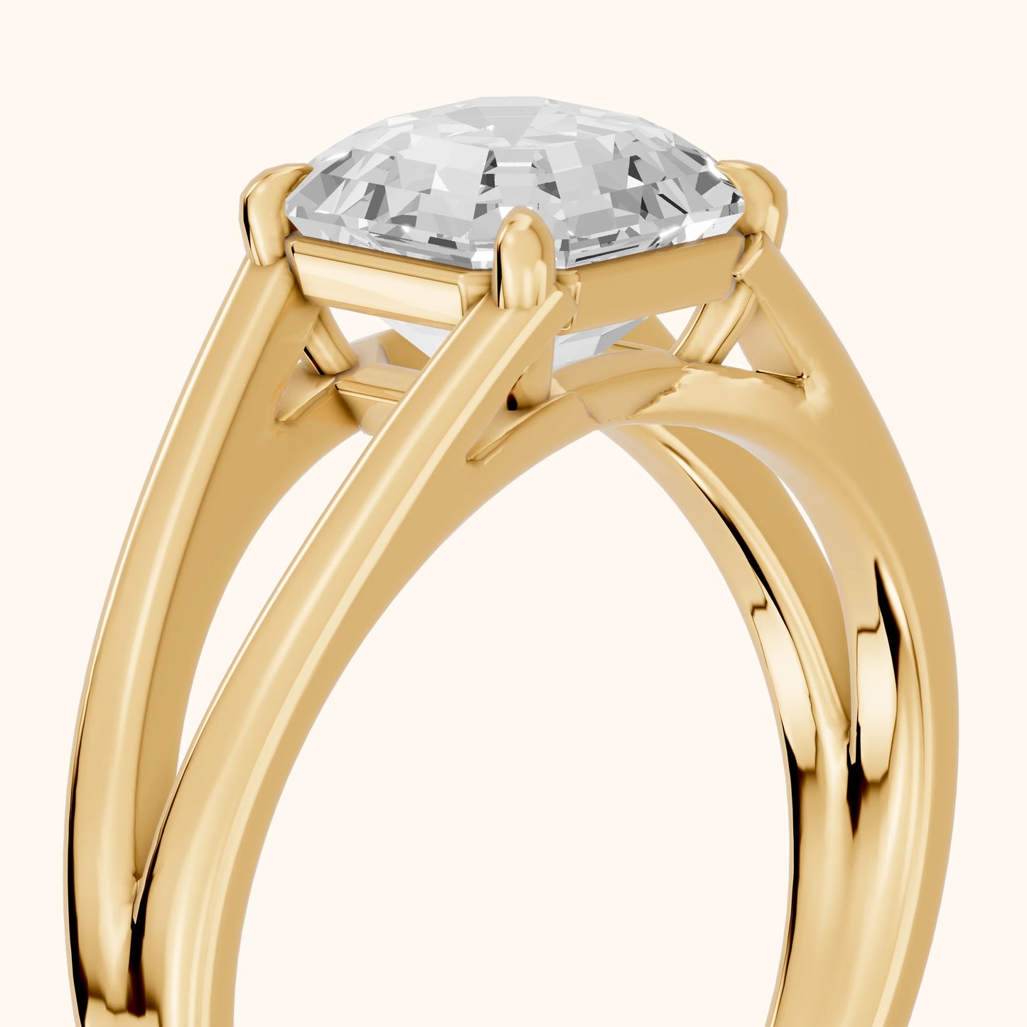 Giselle Solitaire Split Shank Asscher Diamond Engagement Ring in Yellow Gold - slant-view.webp