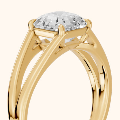 Giselle Solitaire Split Shank Asscher Diamond Engagement Ring in Yellow Gold - slant-view.webp