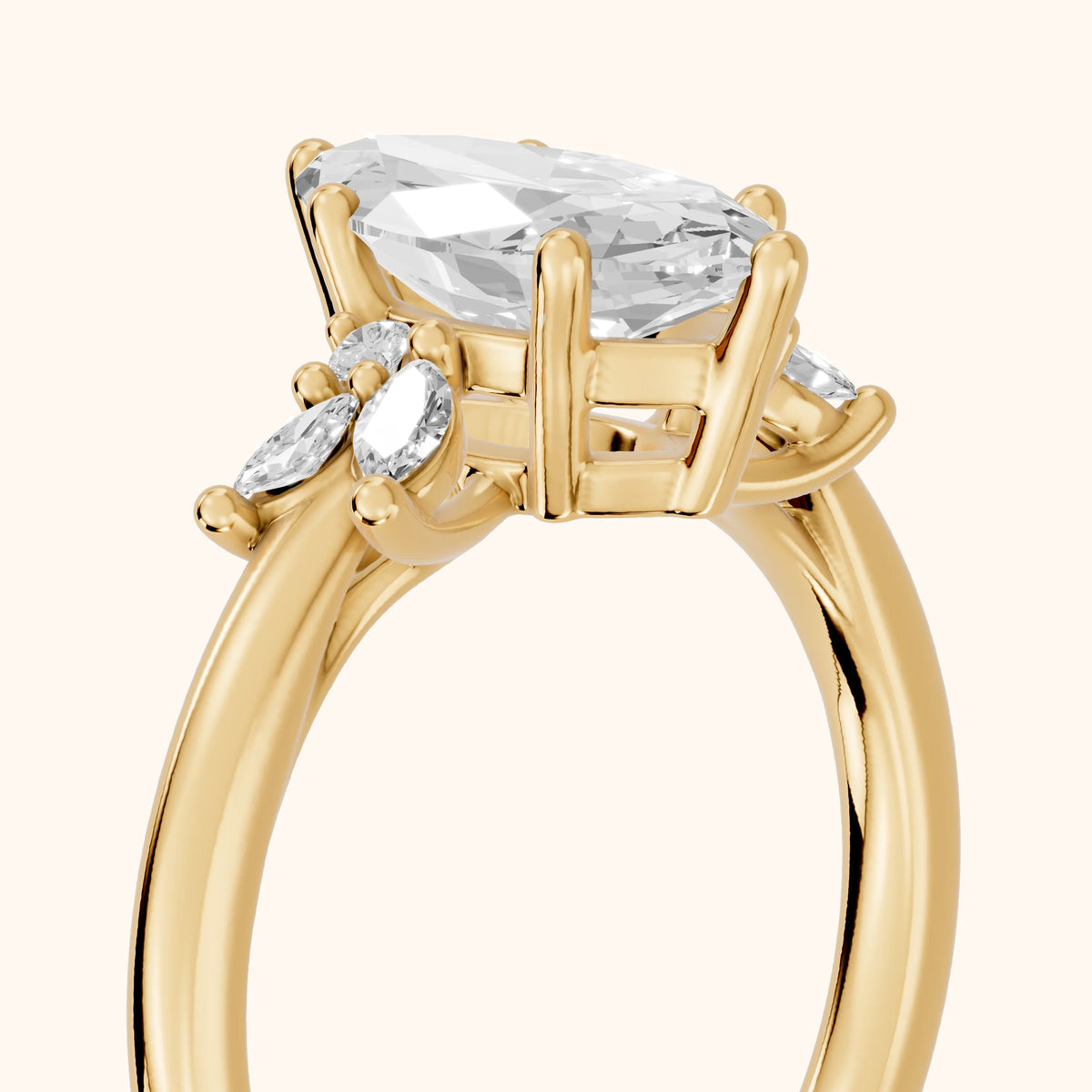 Avon Leaf Cluster Marquise Diamond Engagement Ring in Yellow Gold - slant-view.webp