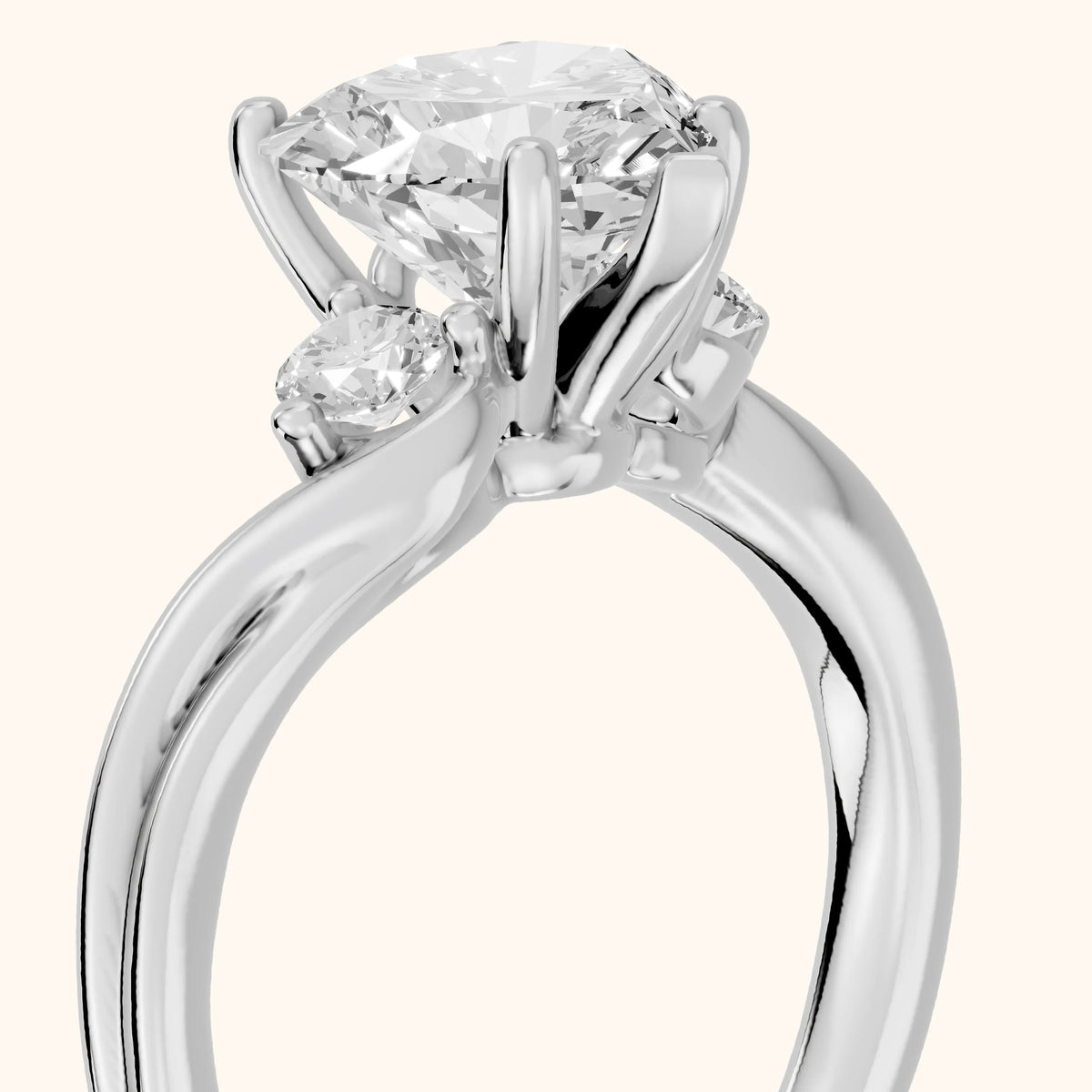 Rena Bypass Three-Stone Heart Diamond Engagement Ring in Silver - slant-view.webp