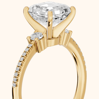 Nerissa Three-Stone Micropavé Asscher Diamond Engagement Ring in Yellow Gold - slant-view.webp