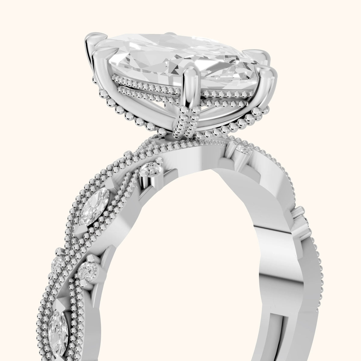 Vero Vintage Twist Marquise Diamond Engagement Ring in Silver - slant-view.webp