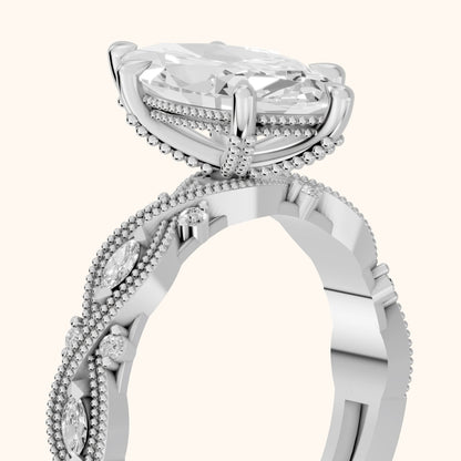 Vero Vintage Twist Marquise Diamond Engagement Ring in Silver - slant-view.webp