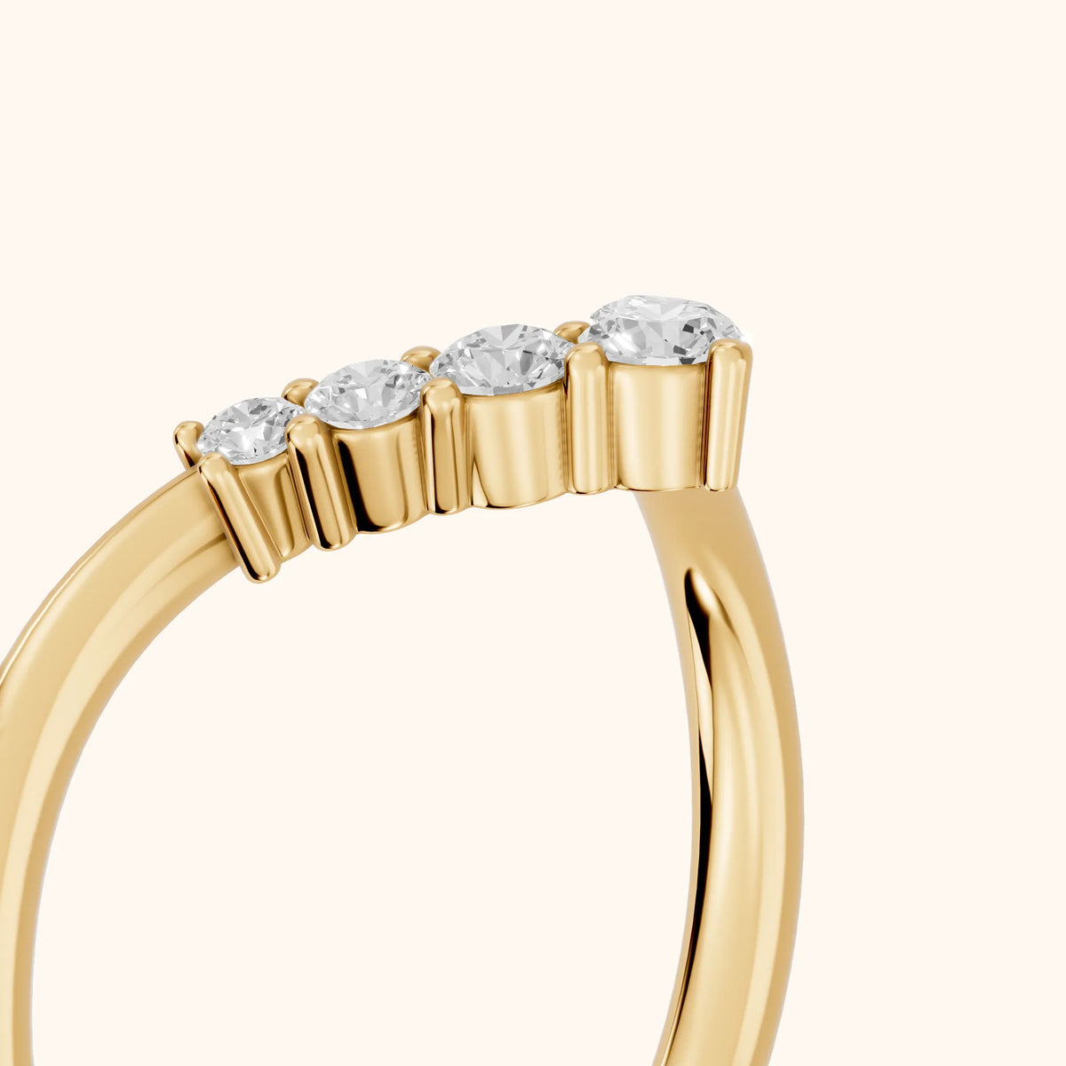 Simone Curved Round Diamond Wedding Band in Yellow Gold - slant-view