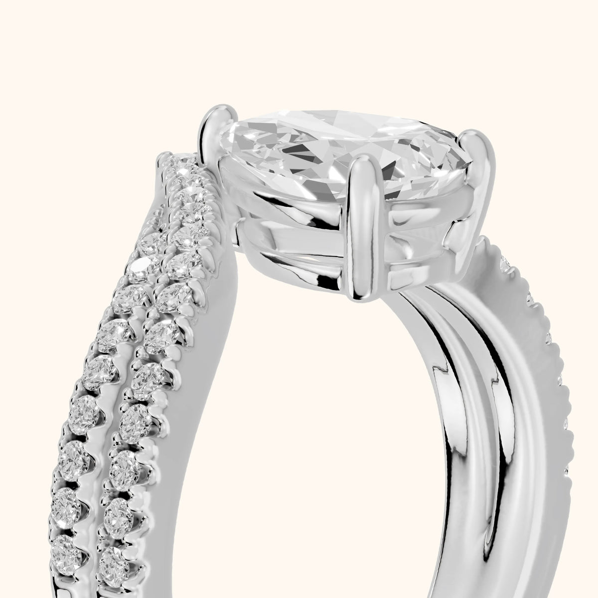 Boise Chevron Pavé Pear Diamond Engagement Ring in Silver - slant-view.webp