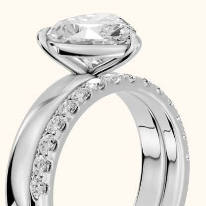 Veda Split Shank Pavé Heart Diamond Engagement Ring in Silver - slant-view.webp