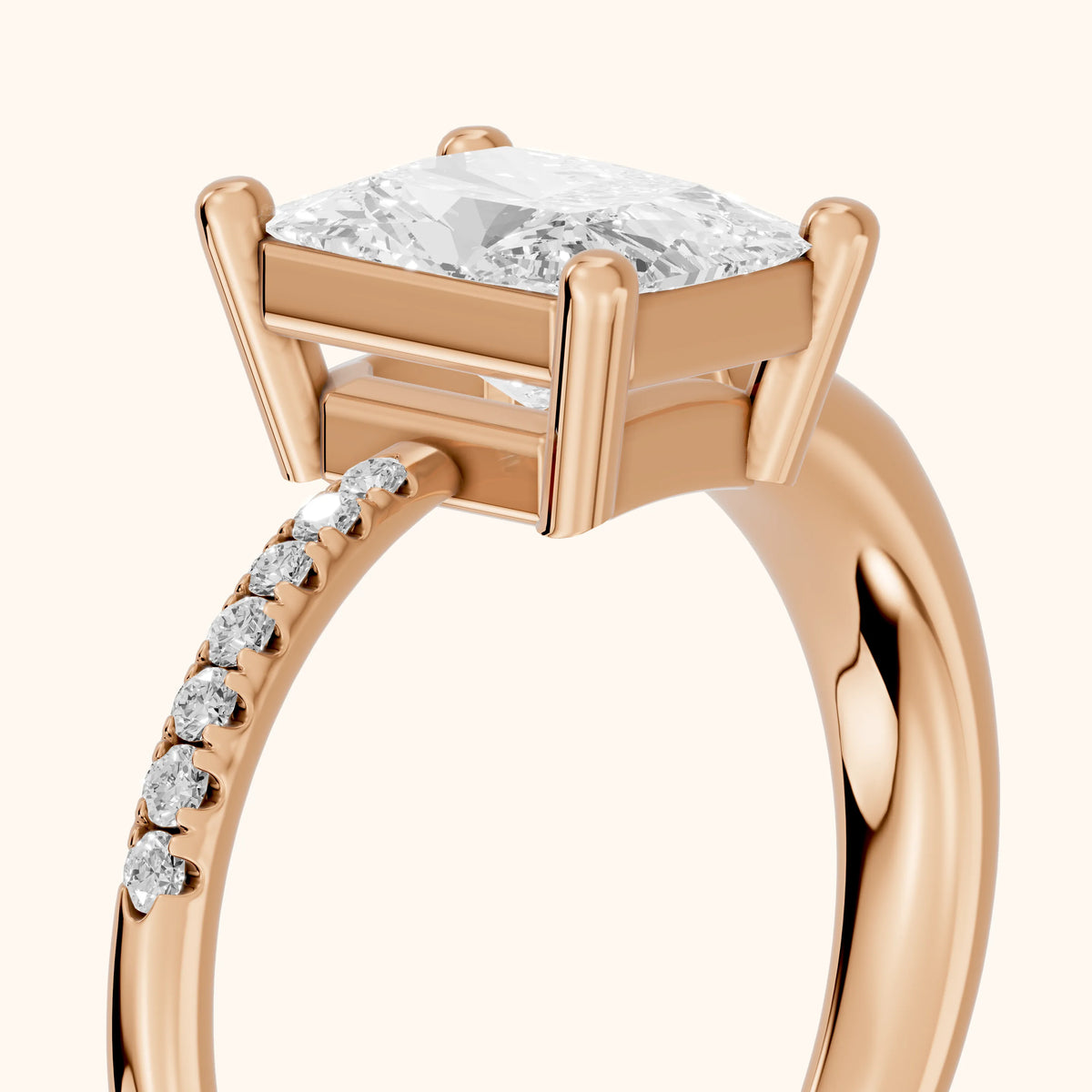 Rosie Solitaire Basket Radiant Diamond Engagement Ring in Rose Gold - slant-view.webp