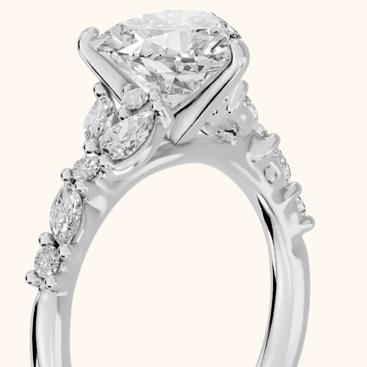 Mesa Vine Cluster Heart Diamond Engagement Ring in White Gold - slant-view.webp