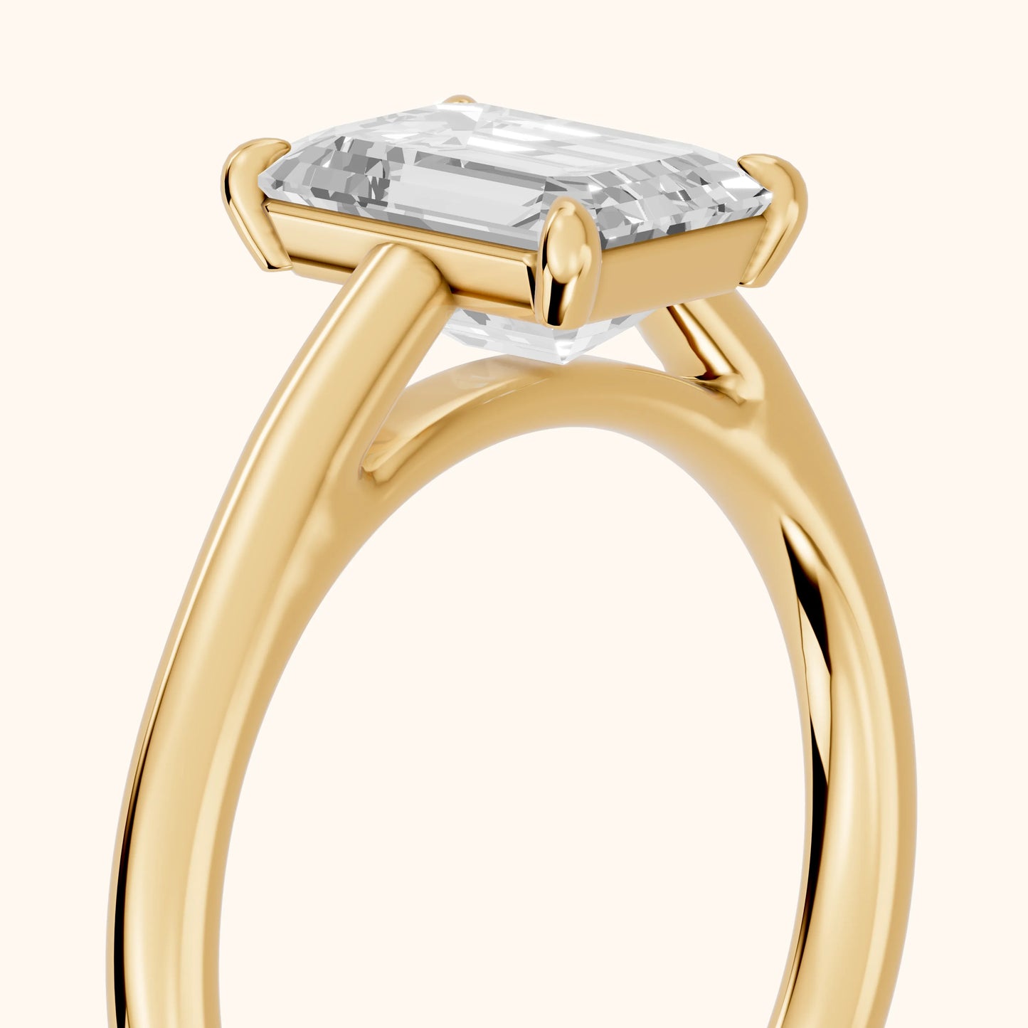 Sadie Cathedral Solitaire Emerald Diamond Ring in Yellow Gold - slant-view.webp
