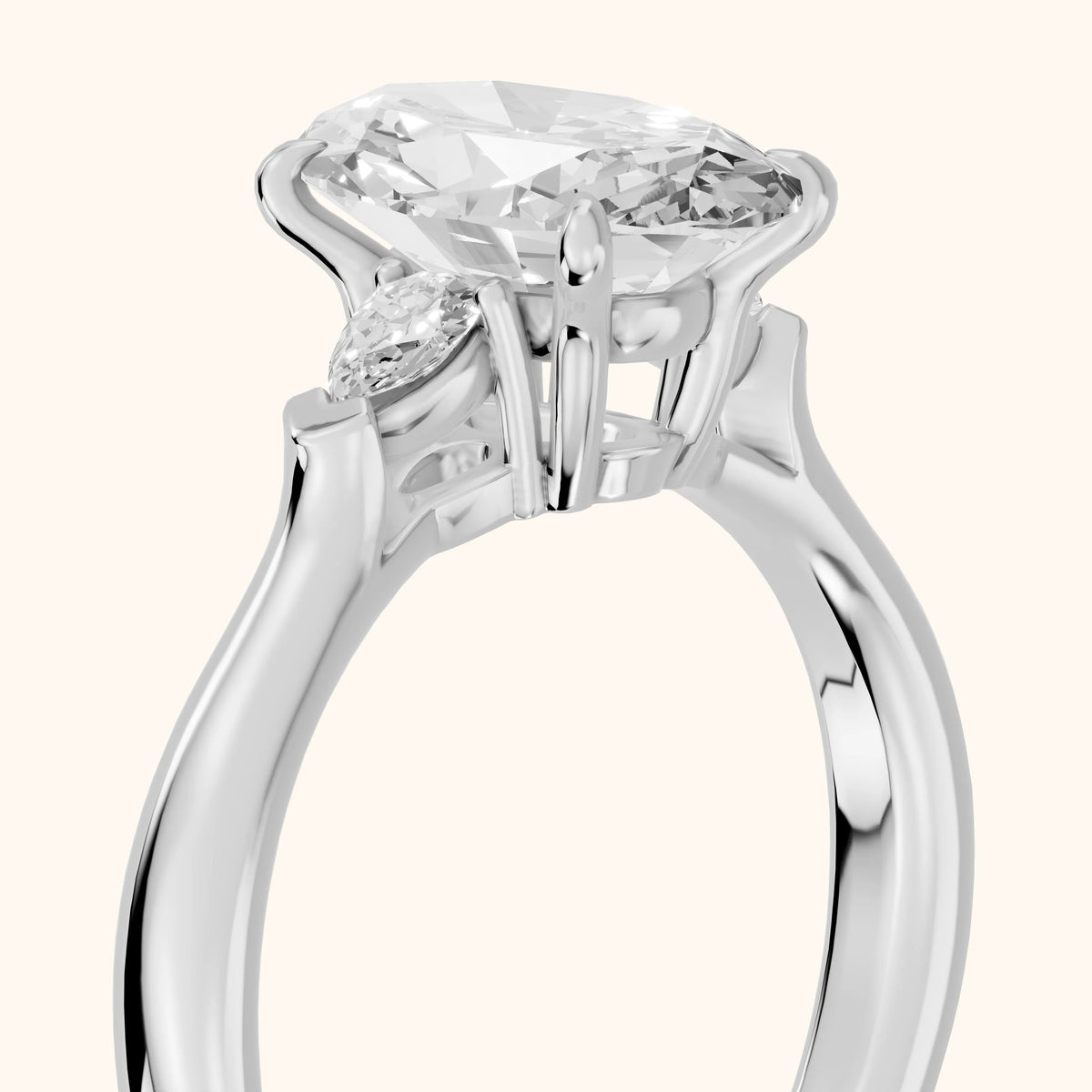 Dahlia Three-Stone Cathedral Oval Diamond Engagement Ring in Platinum - slant-view.webp
