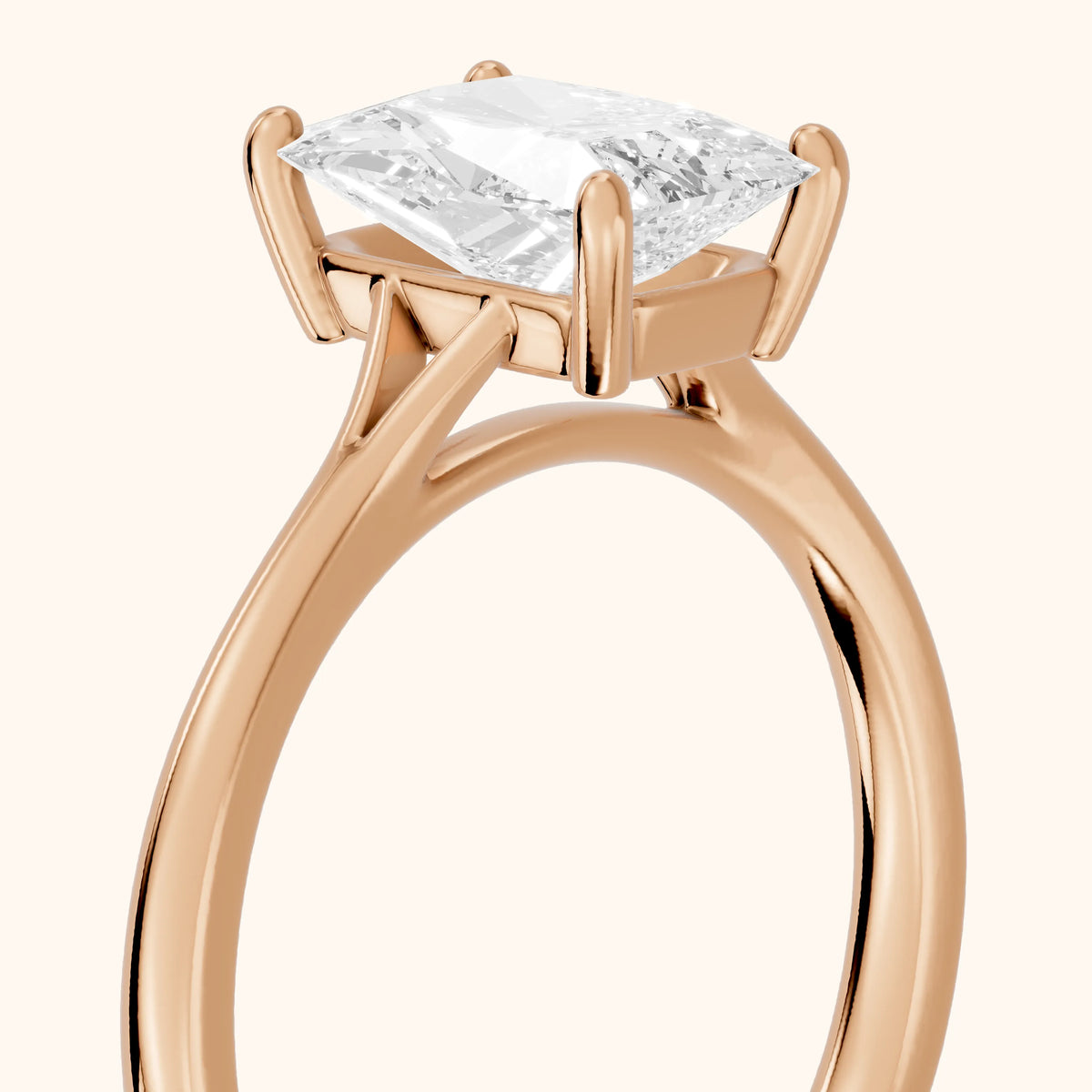 Blanche Solitaire Split Shank Radiant Diamond Engagement Ring in Rose Gold - slant-view.webp