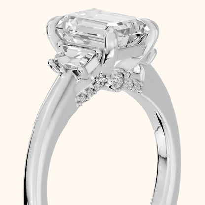 Elmira Step-Cut Three-Stone Emerald Diamond Engagement Ring in Silver - slant-view.webp