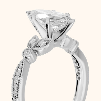 Ninette Vintage Leaf Marquise Diamond Engagement Ring in White Gold - slant-view.webp
