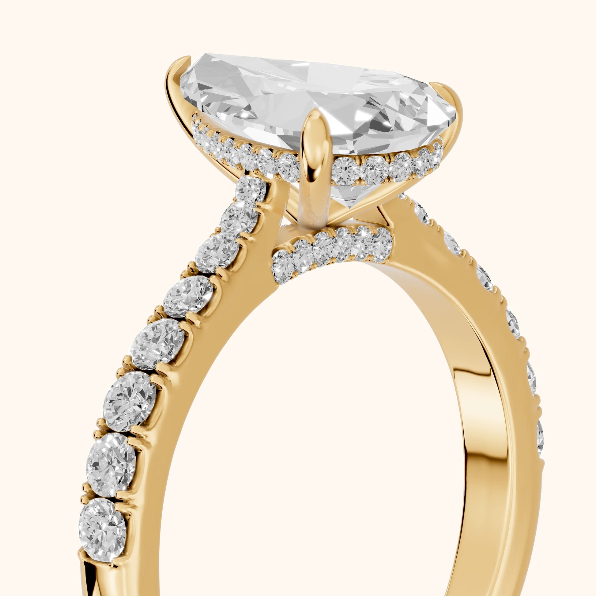 Gia Hidden Halo Pavé Pear Diamond Ring in Yellow Gold - slant-view.webp