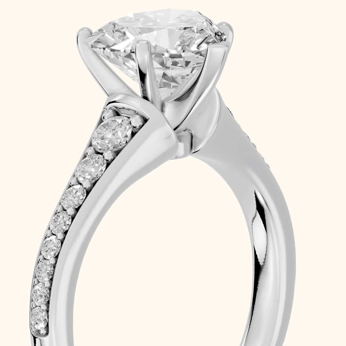 Calista Graduated Pavé Heart Diamond Engagement Ring in Silver - slant-view.webp