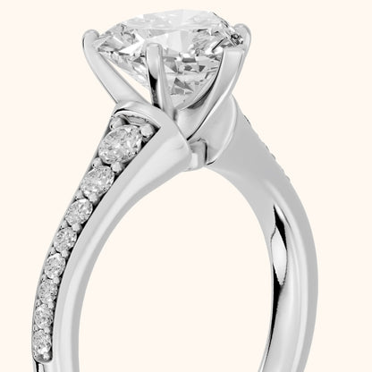 Calista Graduated Pavé Heart Diamond Engagement Ring in Silver - slant-view.webp