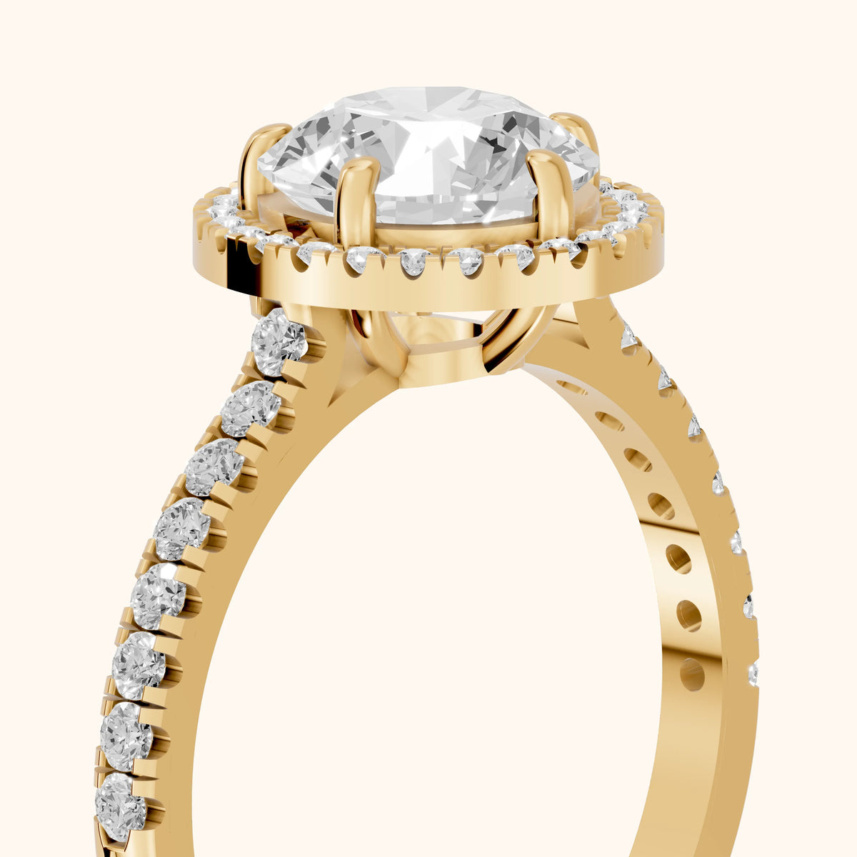 Mabel Halo French Pavé Round Diamond Engagement Ring in Yellow Gold - slant-view.webp