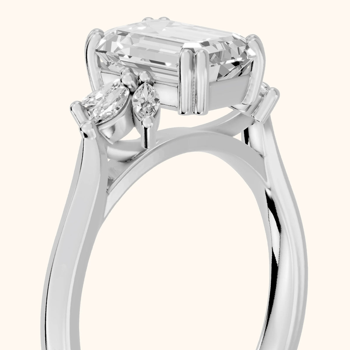Cary Vine Cluster Emerald Diamond Engagement Ring in Platinum - slant-view.webp