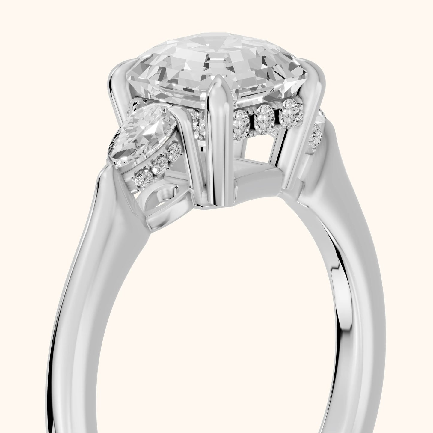 Leila Three-Stone Asscher Diamond Engagement Ring in Silver - slant-view.webp