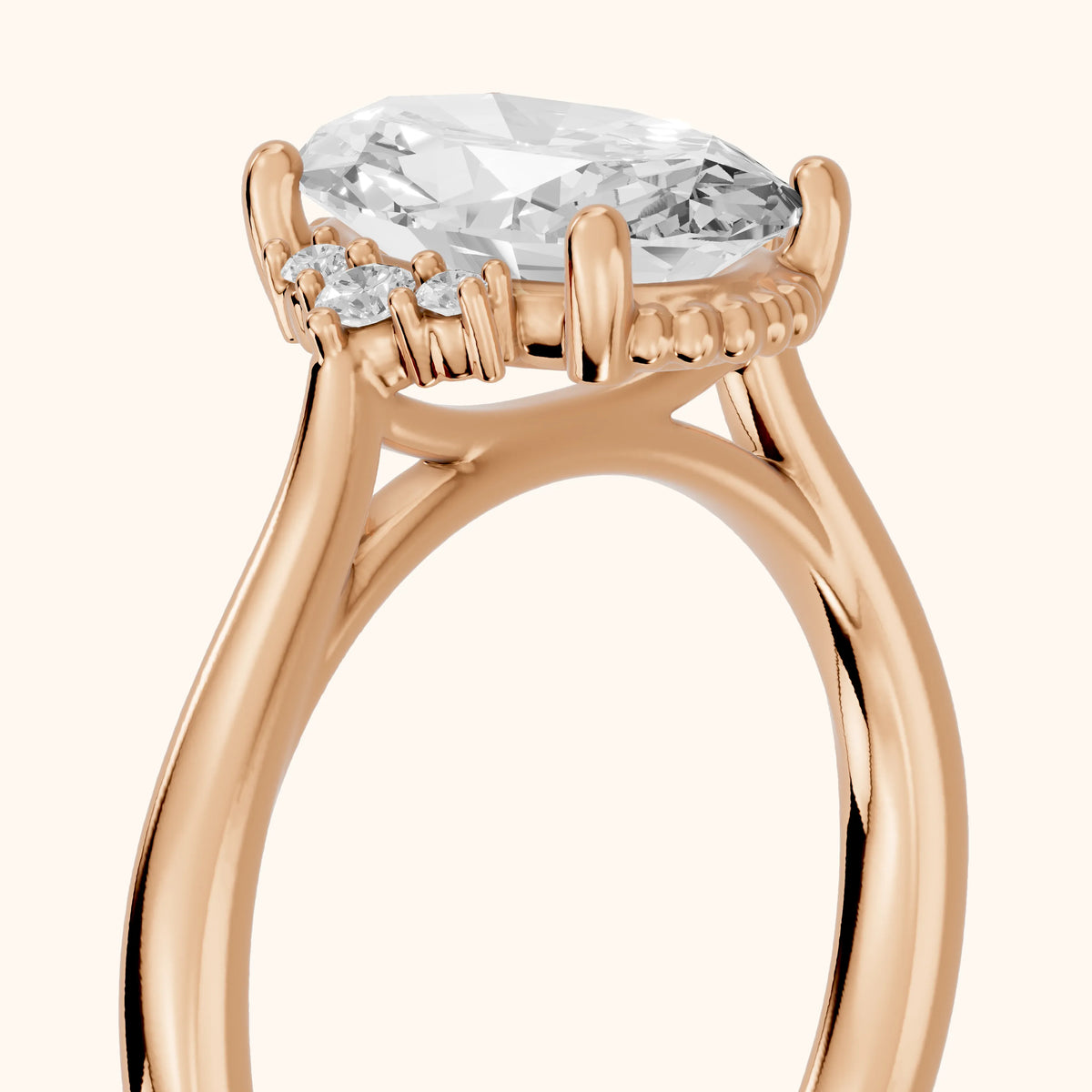 Paola Milgrain Pavé Oval Diamond Engagement Ring in Rose Gold - slant-view.webp