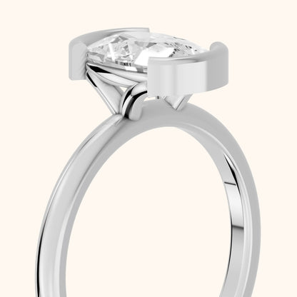 Bedford Half Bezel Solitaire Cushion Diamond Engagement Ring in Silver - slant-view.webp